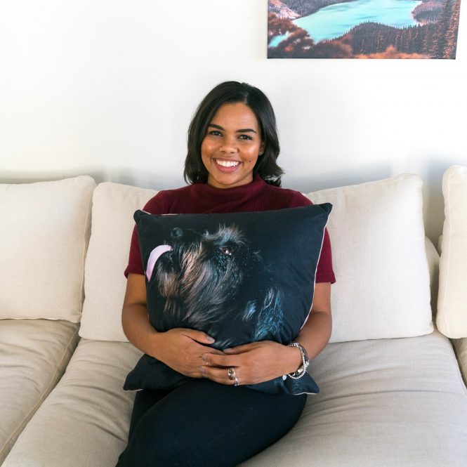 Woman with Photo Pillow